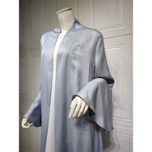 Load image into Gallery viewer, Lotus Leaf Sleeve Solid Soft Satin Open Front Abaya Dress | Lightweight Modest Abaya Cover(MOA220)