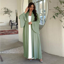 Load image into Gallery viewer, Lotus Leaf Sleeve Solid Soft Satin Open Front Abaya Dress | Lightweight Modest Abaya Cover(MOA220)