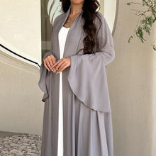 Load image into Gallery viewer, Lotus Leaf Sleeve Solid Soft Satin Open Front Abaya Dress | Lightweight Modest Abaya Cover(MOA220)
