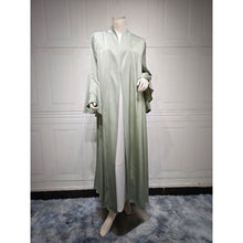 Load image into Gallery viewer, Lotus Leaf Sleeve Solid Soft Satin Open Front Abaya Dress | Lightweight Modest Abaya Cover(MOA220)