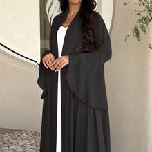 Load image into Gallery viewer, Lotus Leaf Sleeve Solid Soft Satin Open Front Abaya Dress | Lightweight Modest Abaya Cover(MOA220)