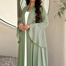 Load image into Gallery viewer, Lotus Leaf Sleeve Solid Soft Satin Open Front Abaya Dress | Lightweight Modest Abaya Cover(MOA220)