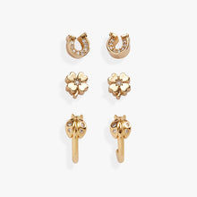 Load image into Gallery viewer, Love and Luck Stud &amp; Hoop Earrings Set of 3