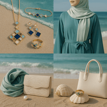 Load image into Gallery viewer, Celeste Geometric Gemstone Jewelry Set | Islamic Blue Stone Jewelry Set (MAC253)