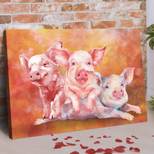 Load image into Gallery viewer, Three Baby Pigs Watercolor Canvas Wall Art
