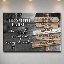 Load image into Gallery viewer, Where Life Points In Every Direction Family Farm Names Sign