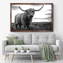 Load image into Gallery viewer, Highland Cow Black And White Portrait Canvas Wall Art