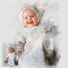 Load image into Gallery viewer, Newborn Baby Watercolor Portrait Custom Wall Art