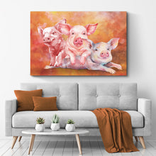 Load image into Gallery viewer, Three Baby Pigs Watercolor Canvas Wall Art