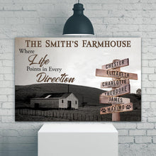 Load image into Gallery viewer, Where Life Points In Every Direction Family Farmhouse Names Sign