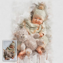 Load image into Gallery viewer, Newborn Baby Watercolor Portrait Custom Wall Art