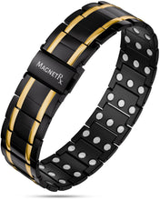 Load image into Gallery viewer, 3x Strength Titanium Magnetic Bracelet for Men (Black &amp; Gold)
