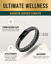 Load image into Gallery viewer, High Power Hematite Bead &amp; Leather Magnetic Bracelet