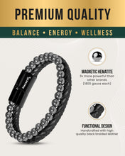 Load image into Gallery viewer, High Power Hematite Bead &amp; Leather Magnetic Bracelet