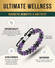Load image into Gallery viewer, Magnetic Hematite &amp; Amethyst Beaded Bracelet for Women