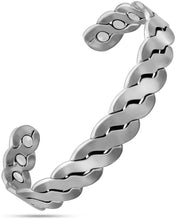 Load image into Gallery viewer, Rugged Twist Magnetic Therapy Bracelet Silver Bangle