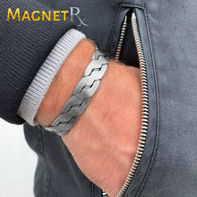 Load image into Gallery viewer, Rugged Twist Magnetic Therapy Bracelet Silver Bangle