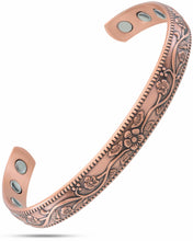 Load image into Gallery viewer, Women’s Floral Style Copper Magnetic Therapy Bracelet Bangle