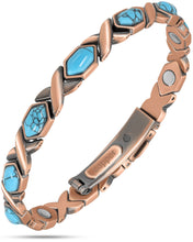 Load image into Gallery viewer, Women's Ultra Strength Pure Copper Magnetic Bracelet (Turquoise XO)