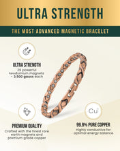 Load image into Gallery viewer, Women’s Ultra Strength Pure Copper Magnetic Therapy Bracelet (XO)