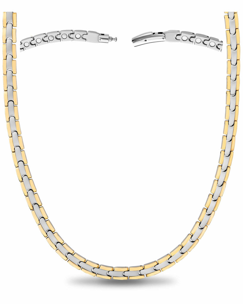 Powerful Silver & Gold Titanium Magnetic Therapy Necklace