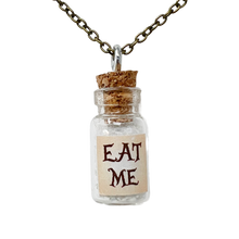 Load image into Gallery viewer, Eat Me Bottle Necklace Glass Vial Fantasy glow in the Dark Jewelry