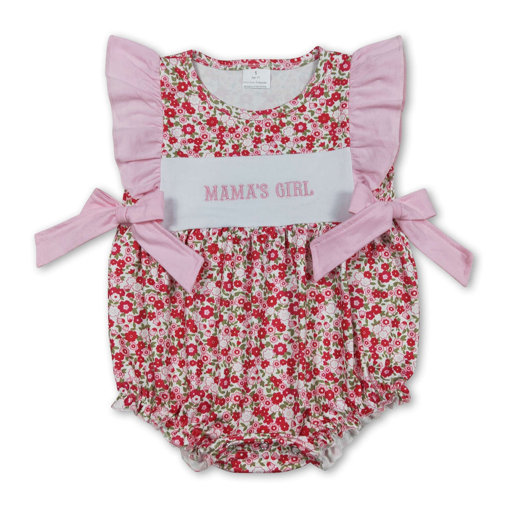 Flutter sleeves mama's girl embroidery floral baby girl romper