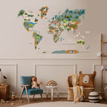 Load image into Gallery viewer, Animal World Map Indigo