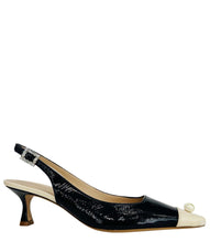 Load image into Gallery viewer, Navy/Off White Sling back Kitten Heel With Pearl