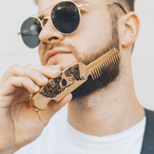 Load image into Gallery viewer, Wooden Beard Comb – Sugar Skull