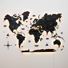 Load image into Gallery viewer, 3D LED / LUMINOUS Wooden World Map 3.0 Midnight