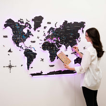 Load image into Gallery viewer, 3D LED / LUMINOUS Wooden World Map 3.0 Midnight