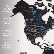 Load image into Gallery viewer, 3D Wooden World Map Midnight