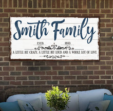 Load image into Gallery viewer, Custom Name Sign Canvas | Personalized Last Name Sign | Family A Little Bit Of Crazy Home Decor | Wedding Anniversary Gift | This is Us Sign (ETSY)