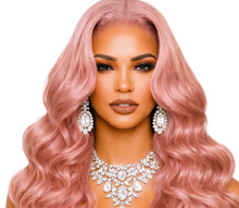 Load image into Gallery viewer, Princess Pink Brazilian Hair 24'  Glueless Body Wave Human Hair Pre-cut Lace Front Wigs