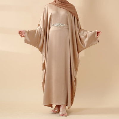Modest Kaftan for Special Occasions: Batwing Abaya With Rhinestone Waist (MA135)