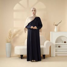 Load image into Gallery viewer, Navy Blue Pleated Abaya Set | Beaded Robe Abaya with Silver Embroidery (MOA168)