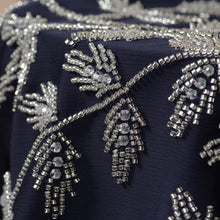 Load image into Gallery viewer, Navy Blue Pleated Abaya Set | Beaded Robe Abaya with Silver Embroidery (MOA168)