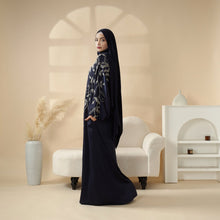 Load image into Gallery viewer, Navy Blue Pleated Abaya Set | Beaded Robe Abaya with Silver Embroidery (MOA168)
