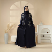Load image into Gallery viewer, Navy Blue Pleated Abaya Set | Beaded Robe Abaya with Silver Embroidery (MOA168)