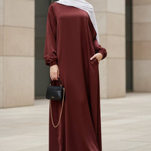 Load image into Gallery viewer, Modest Luxury Premium Satin Abaya | Umbrella Cut A-Line Abaya with Pockets (MA311)