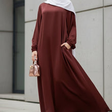 Load image into Gallery viewer, Modest Luxury Premium Satin Abaya | Umbrella Cut A-Line Abaya with Pockets (MA311)