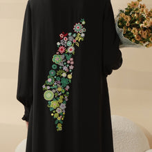 Load image into Gallery viewer, Modest Pullover Abaya with Palestinian Embroidery, Elegant Ruffled Cuff Maxi Dress (MA141)