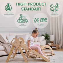 Load image into Gallery viewer, 4in1 Montessori Climbing Set: Pikler Triangle, Arch, Slide Board, and Cushion for Toddlers (1–3 Years)