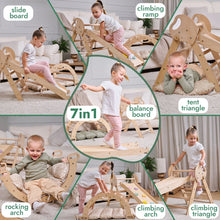 Load image into Gallery viewer, 4in1 Montessori Climbing Set: Pikler Triangle, Arch, Slide Board, and Cushion for Toddlers (1–3 Years)