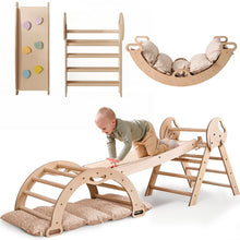 Load image into Gallery viewer, 4in1 Montessori Climbing Set: Pikler Triangle, Arch, Slide Board, and Cushion for Toddlers (1–3 Years)