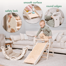 Load image into Gallery viewer, 4in1 Montessori Climbing Set: Pikler Triangle, Arch, Slide Board, and Cushion for Toddlers (1–3 Years)