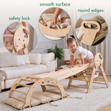 Load image into Gallery viewer, 4in1 Montessori Climbing Set: Pikler Triangle, Arch, Slide Board, and Cushion for Toddlers (1–3 Years)