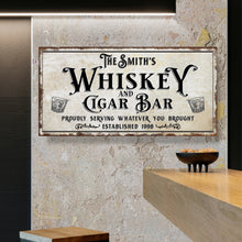 Load image into Gallery viewer, Personalized Whiskey and Cigar Bar Sign