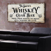 Load image into Gallery viewer, Personalized Whiskey and Cigar Bar Sign
